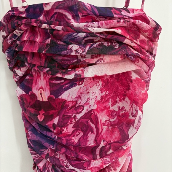 Revolve more to come marina ruched mesh floral pink mini dress size small - Picture 2 of 15